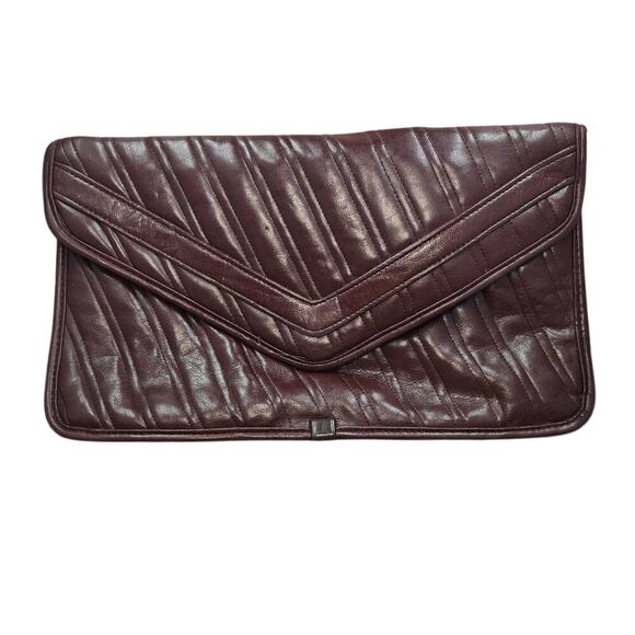 VINTAGE QUILTED LEATHER CLUTCH - Envelope Style - Picture 1 of 7